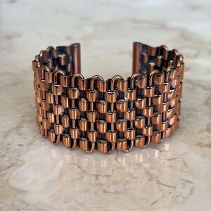 Renoir Copper Basket Weave Cuff Bracelet Vintage Mid Century Modernist